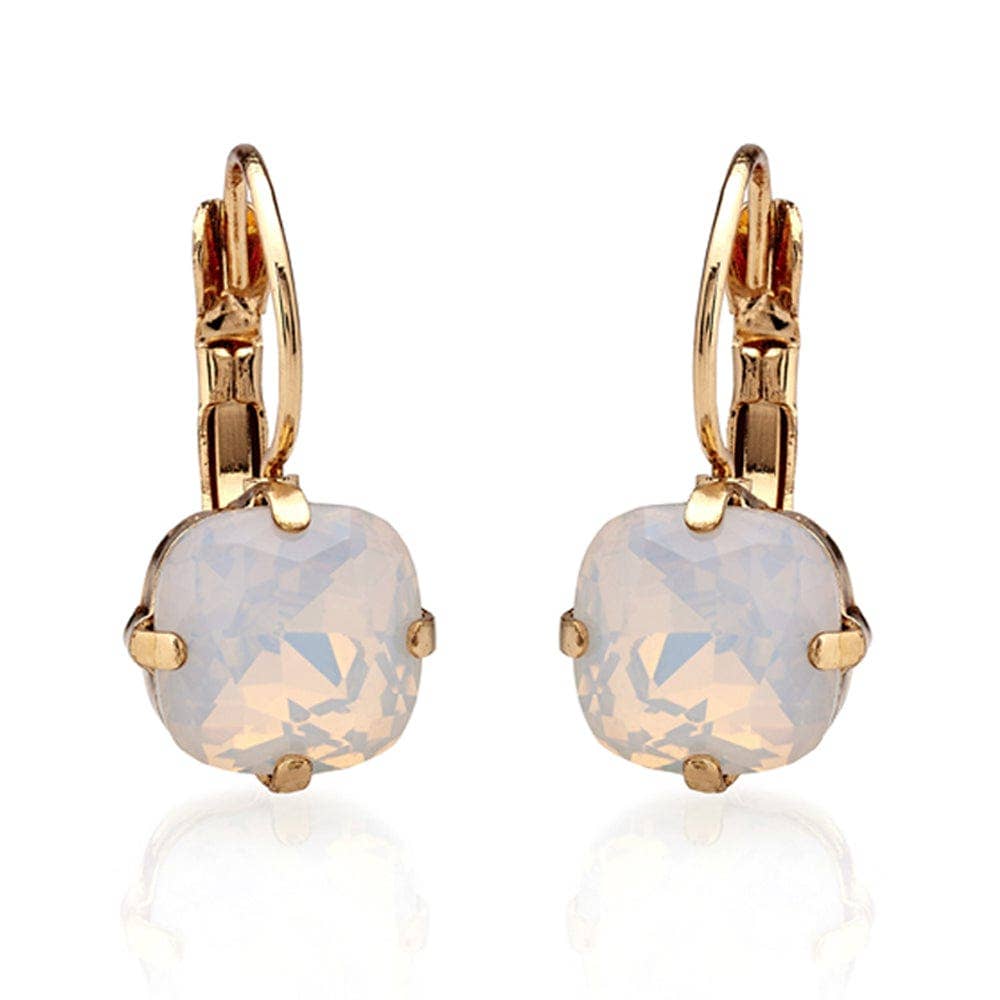 Cushion Cut White Opal Crystal Earrings