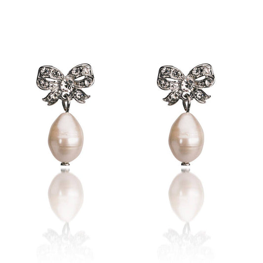 Freshwater pearl bow earrings