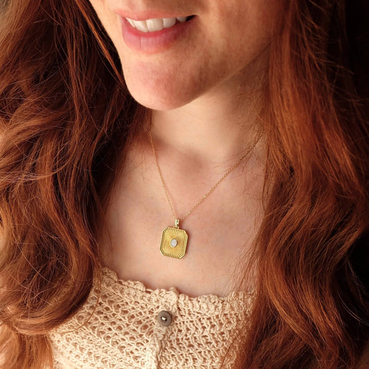 Opal Sunburst Charm Necklace