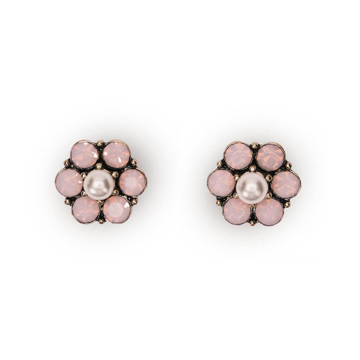 Vintage Tiny Vine pink pearl stud earrings