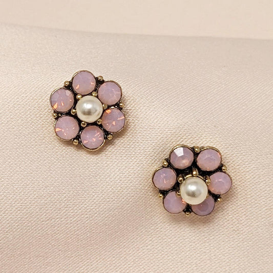 Vintage Tiny Vine pink pearl stud earrings