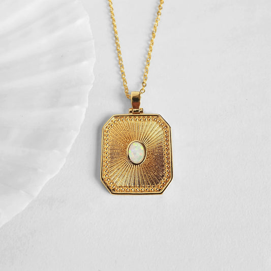 Opal Sunburst Charm Necklace